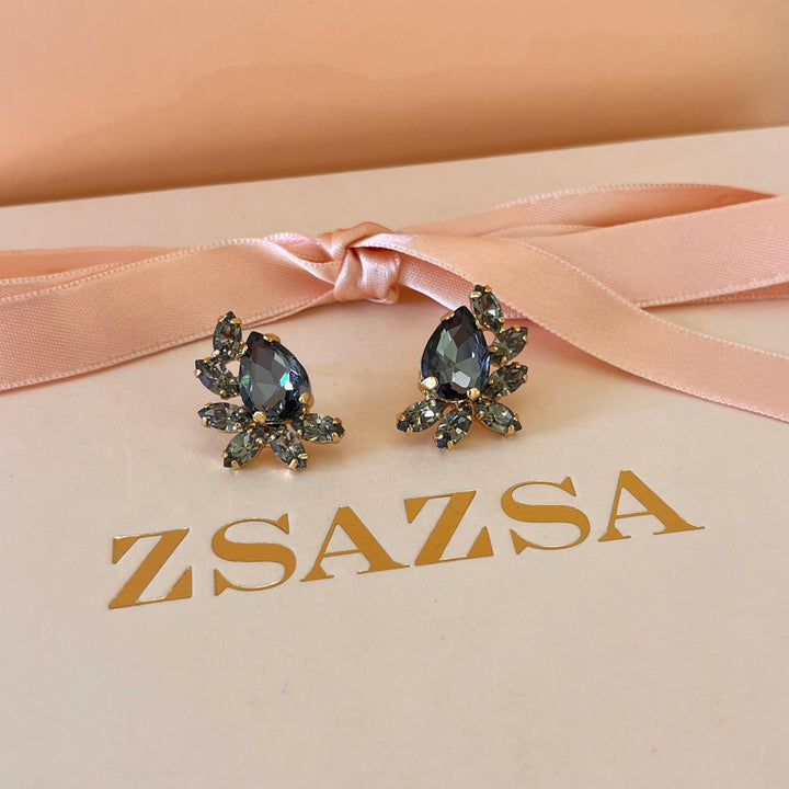 Grey teardrop and marquise preciosa crystals studs