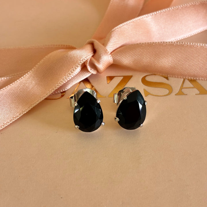 Black teardrop Swarovski crystals studs