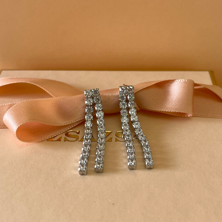 Silver zircone double tennis earrings
