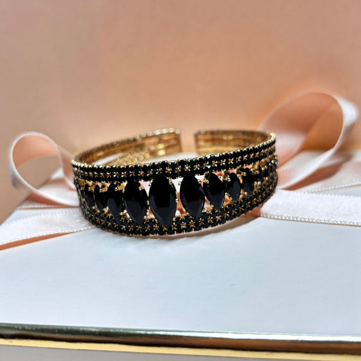 Marquise black rhinestone gold bangle