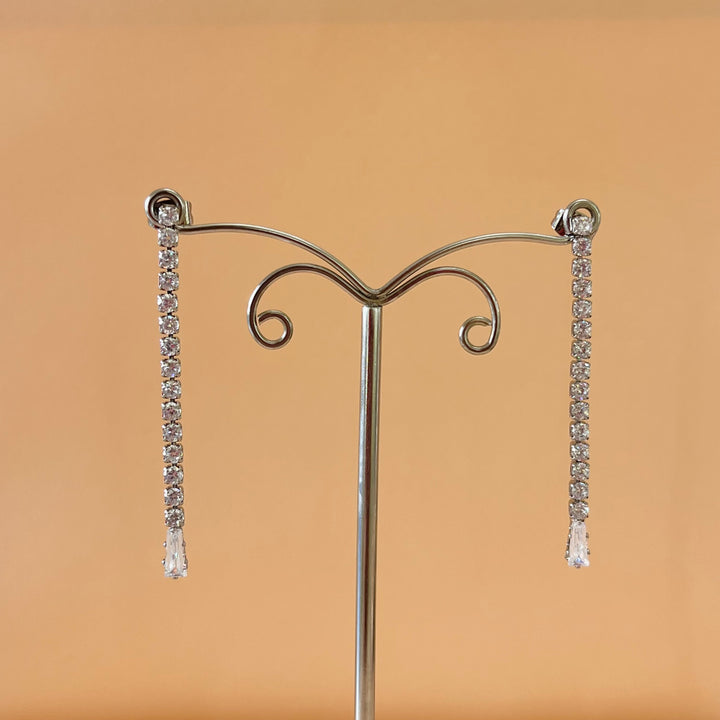 Silver zircone long earrings