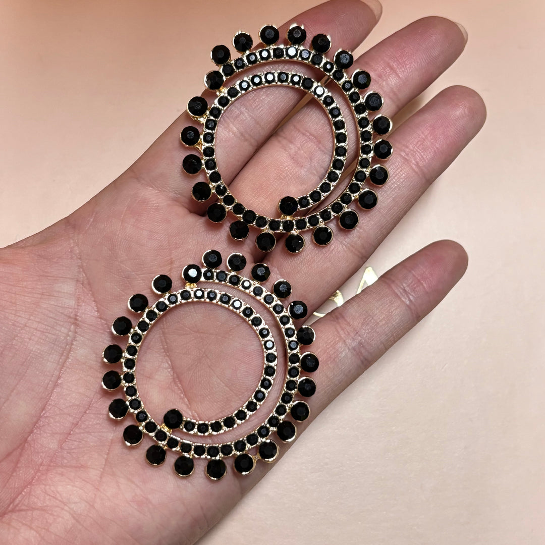 Spiral black rhinestone gold earrings