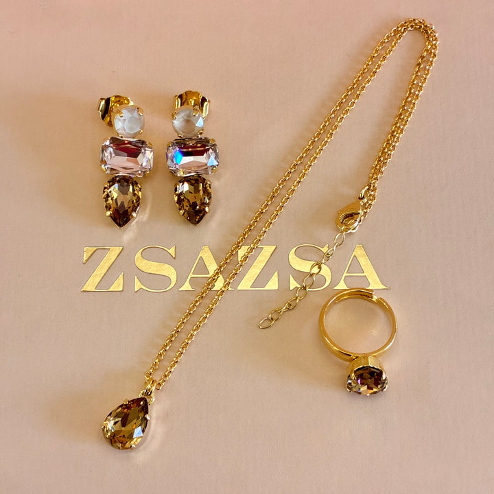 Bronze and light pink Swarovski crystals gold plated set