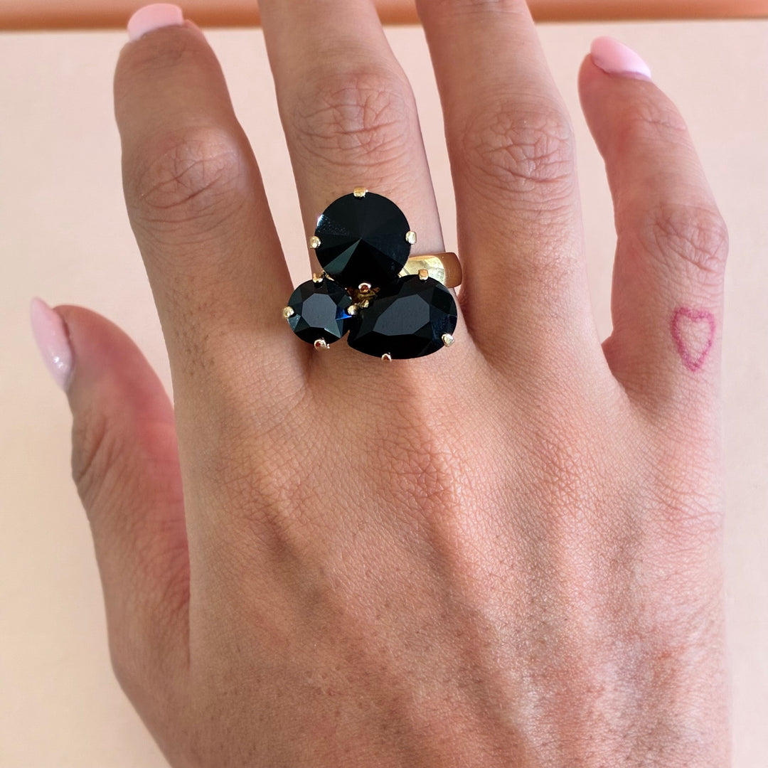 Black Swarovski crystals gold plated set