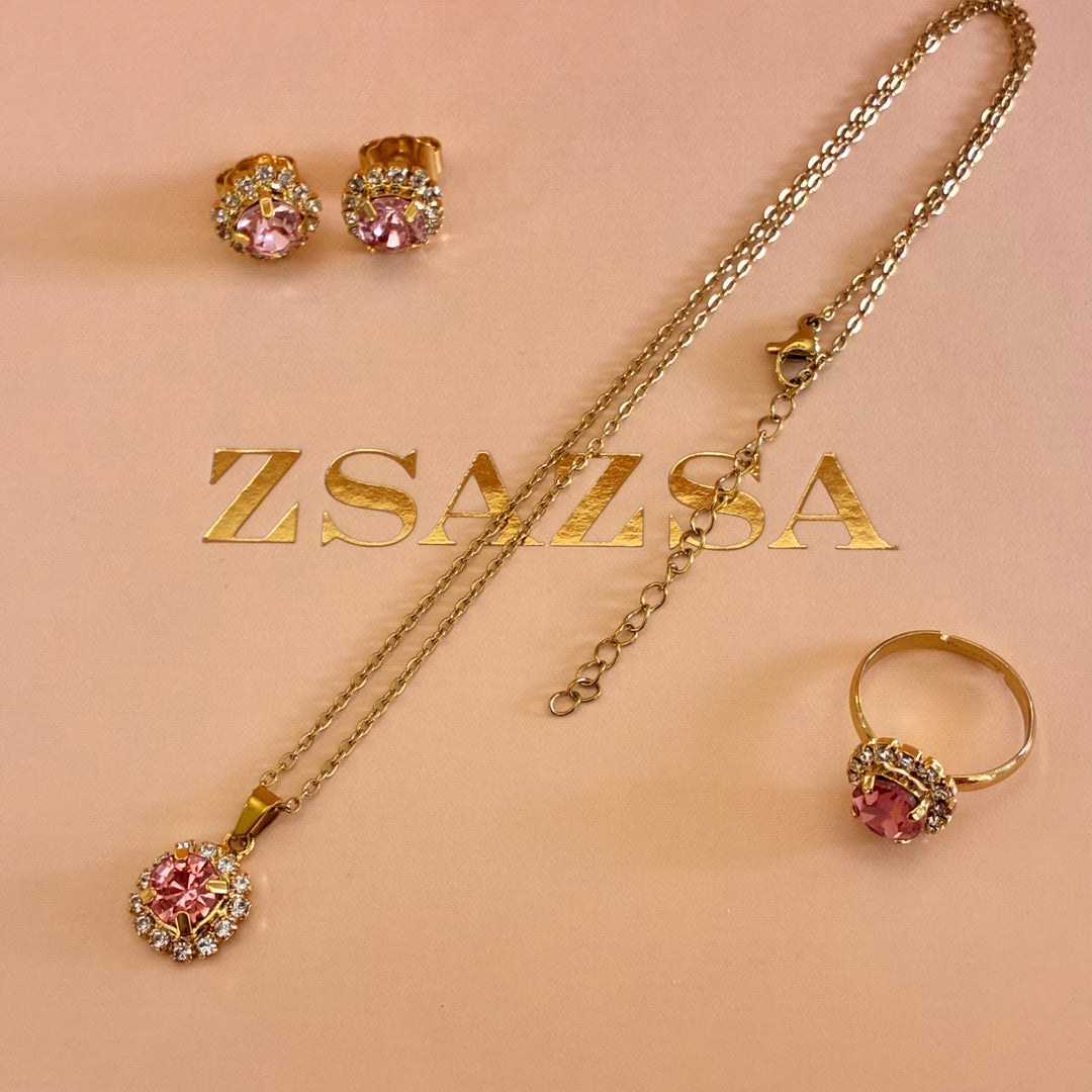 Pink Preciosa crystals gold plated set
