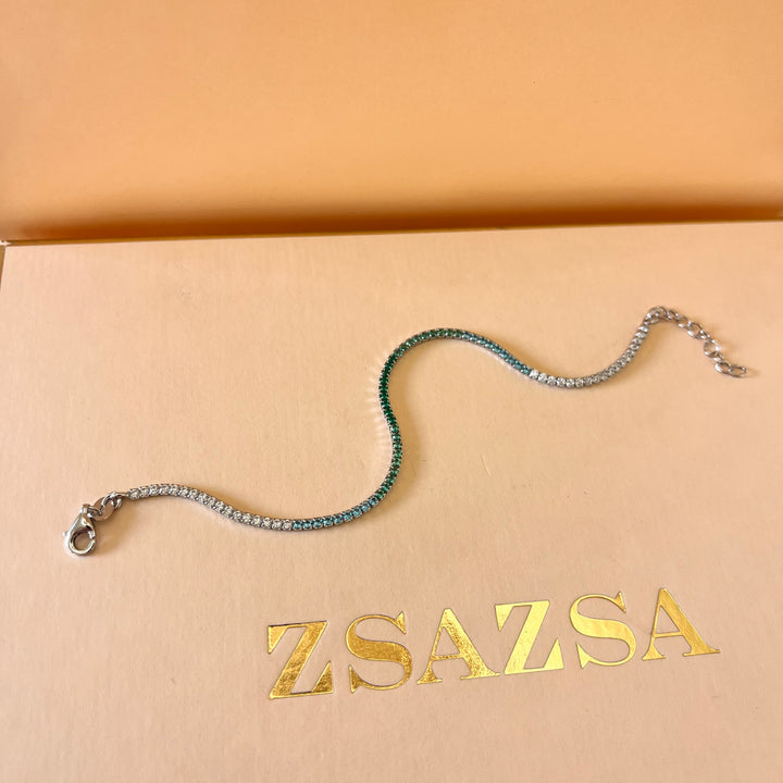 Gradient green zircone necklace and bracelet