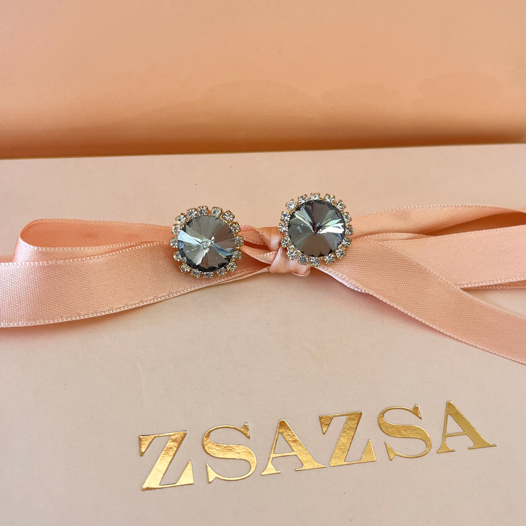 Grey round preciosa crystals studs