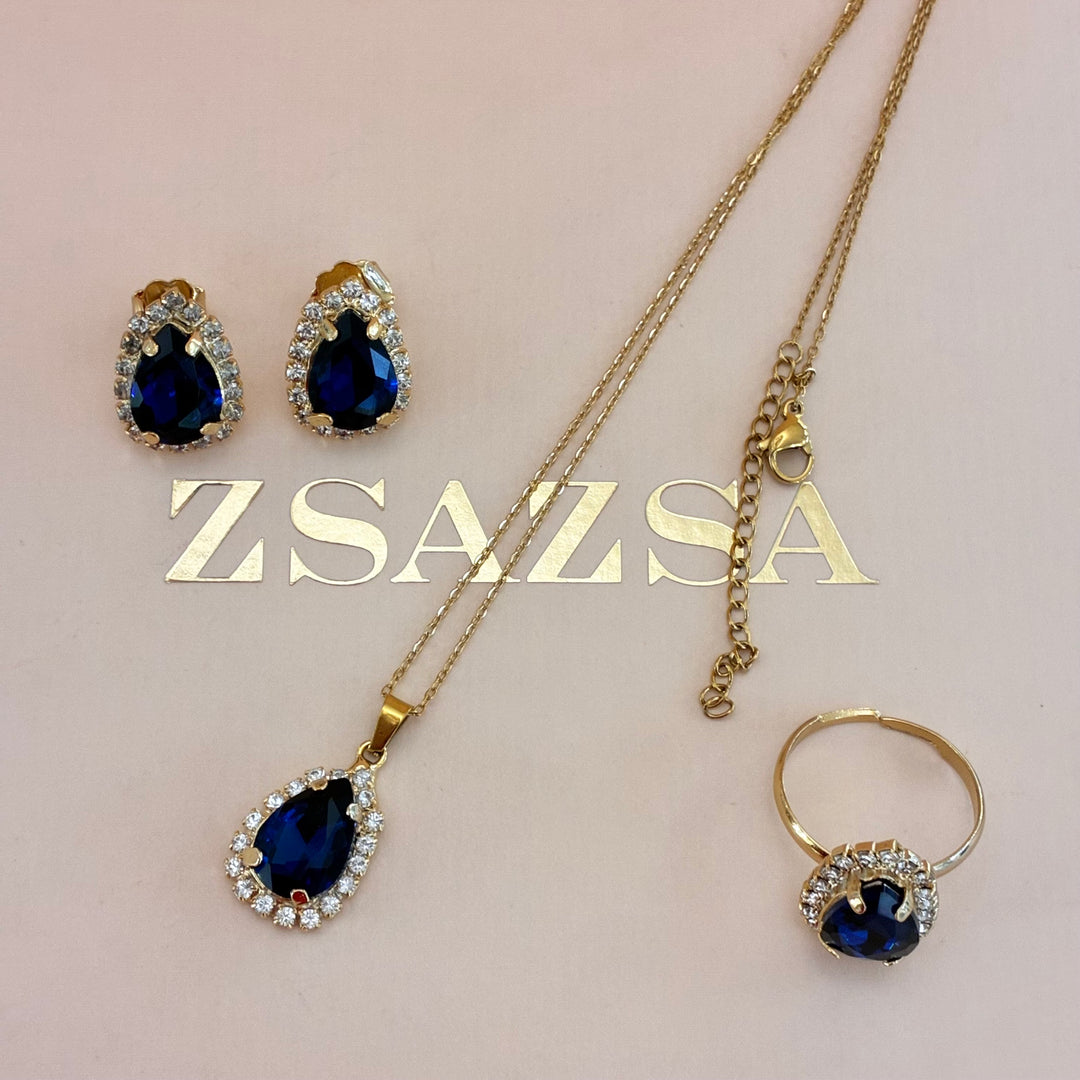 Teardrop Navy blue Preciosa crystals gold plated sets