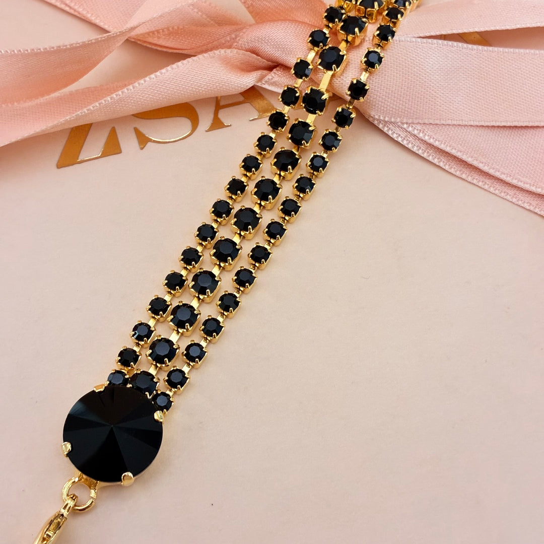3 Rows black preciosa crystals bracelet