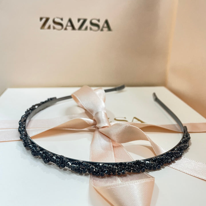 All black rhinestone plait headband