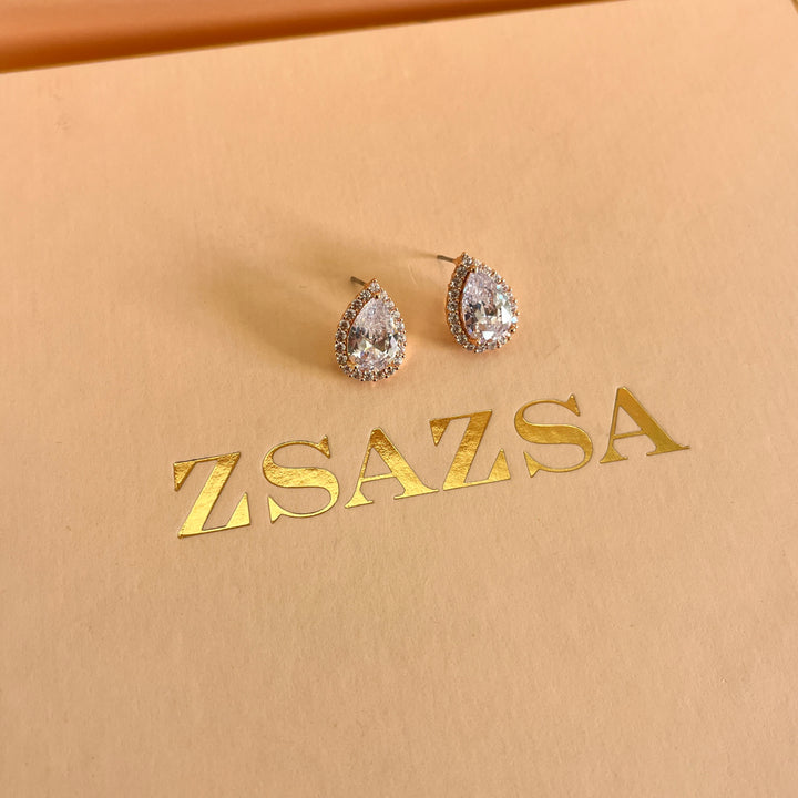 Teardrop zircone rose gold plated earrings