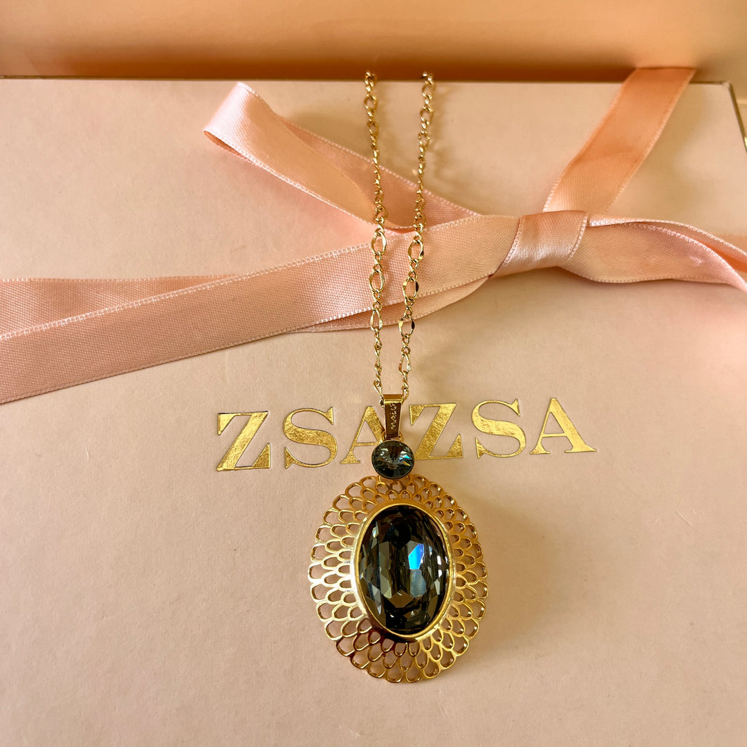 Grey oval Swarovski crystals necklace