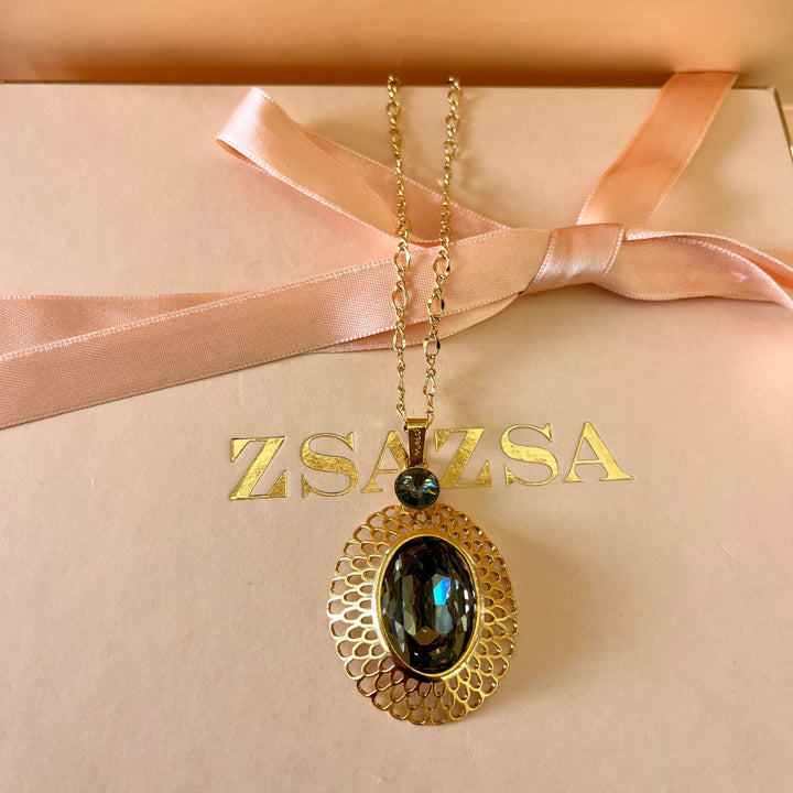 Grey oval Swarovski crystals necklace
