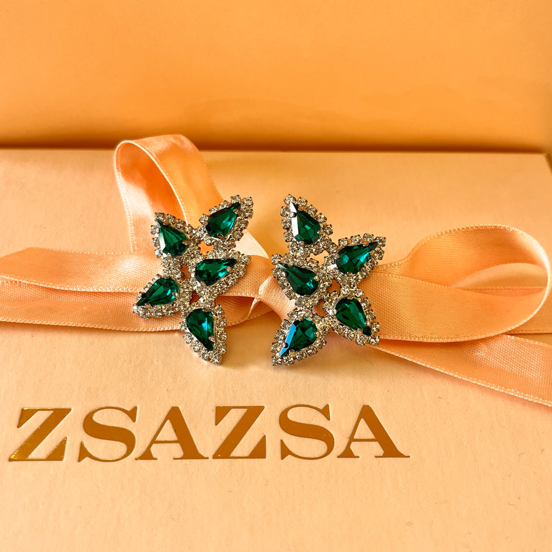 Dark green teardrop preciosa crystal set