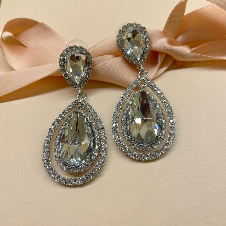 Teardrop Crystal Rhinestone Dangle Evening Earrings