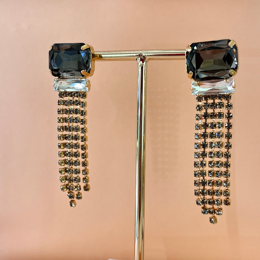 Grey preciosa crystals fringe earrings