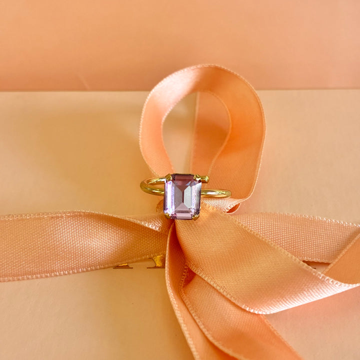 Lilac rectangular Swarovski crystal ring