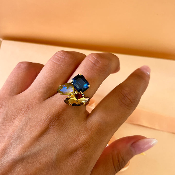 Multicolour Swarovski crystals earrings and ring