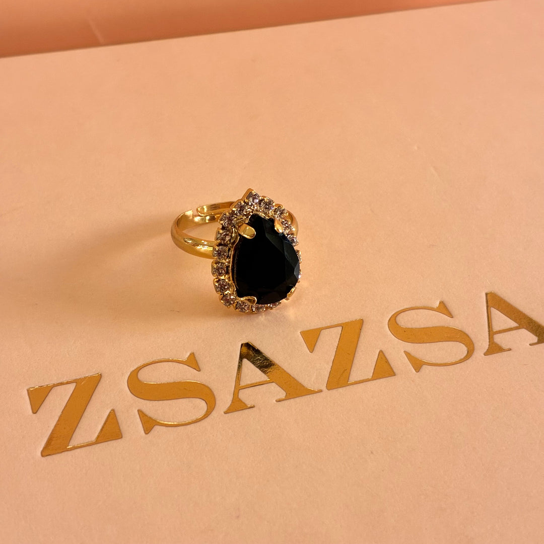Teardrop Black Preciosa crystals gold plated set