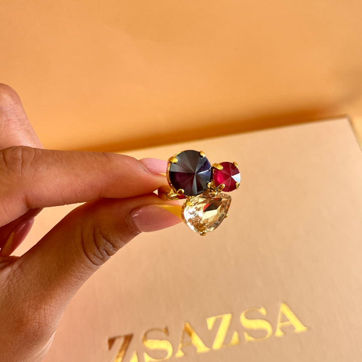 Shade of red Swarovski crystals bracelet and ring