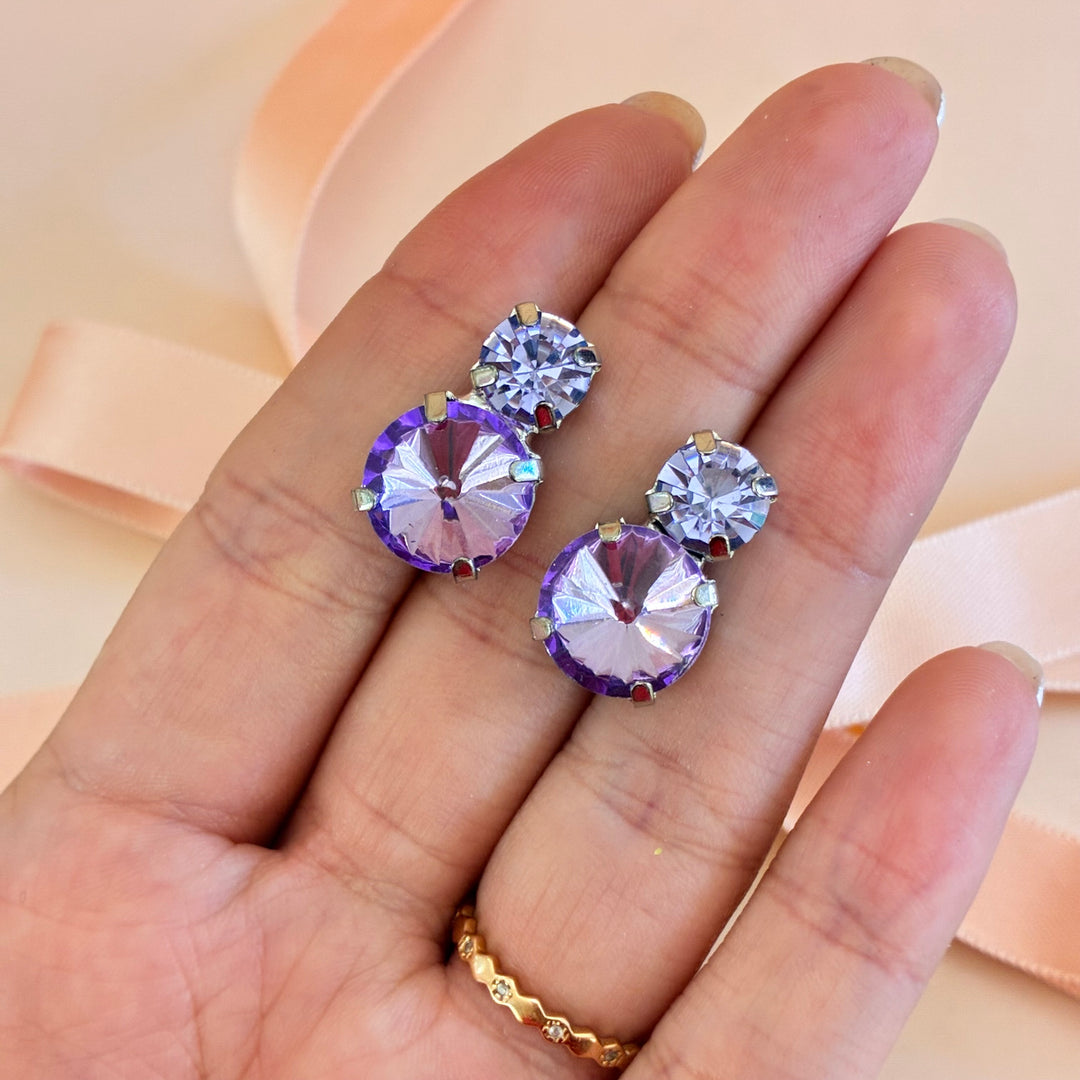 Double round lilac silver earrings