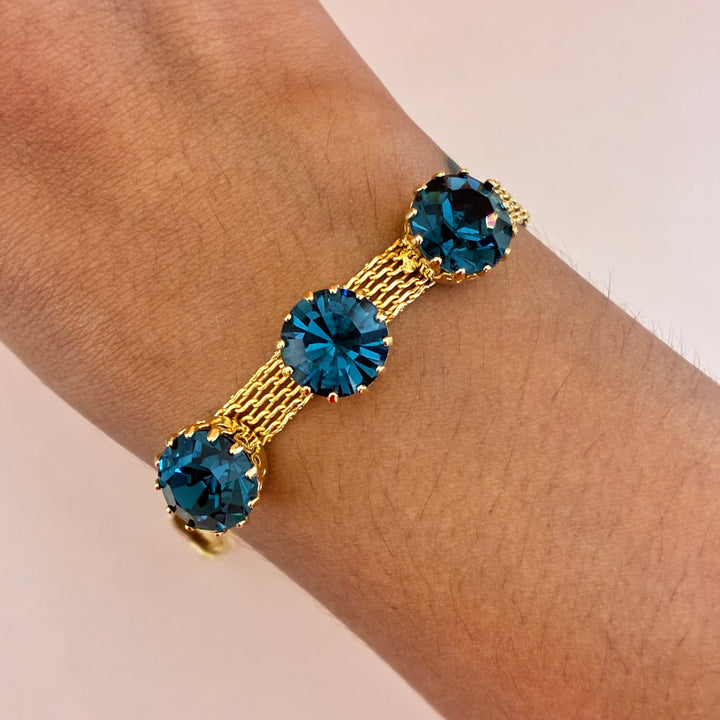 Navy blue Preciosa crystals gold plated set