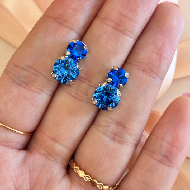 Royal blue Swarovski crystals silver earrings