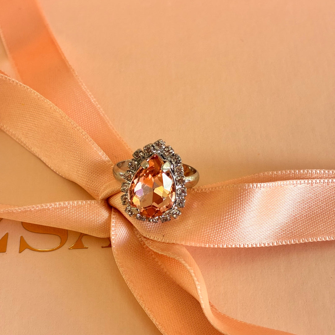 Teardrop Peach  Preciosa crystals silver set