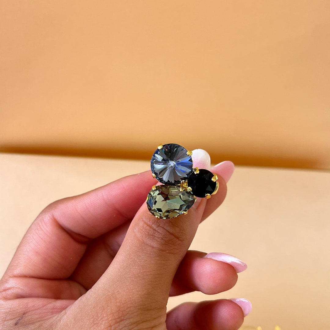 Purple and grey Swarovski crystals pendant and ring