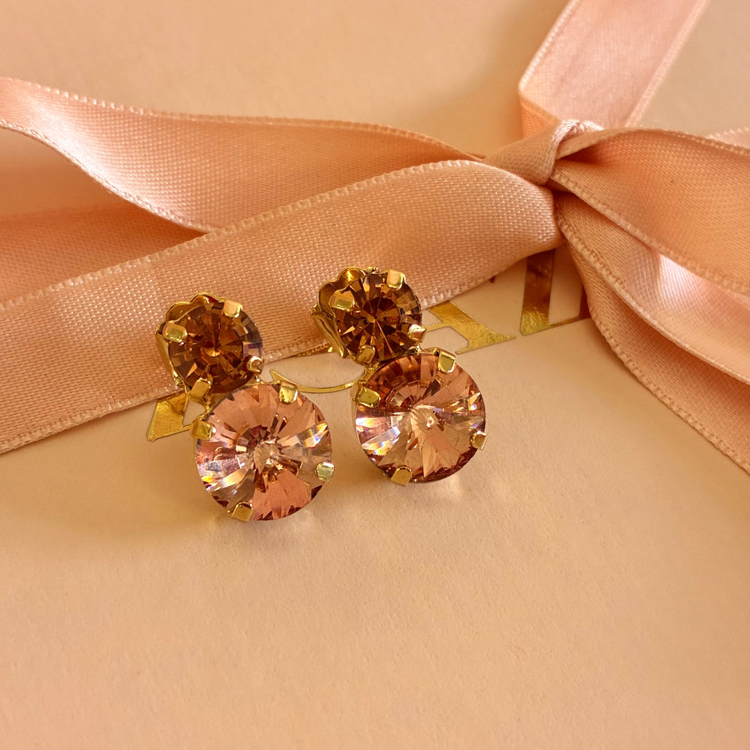 Double round peach gold plated earrings