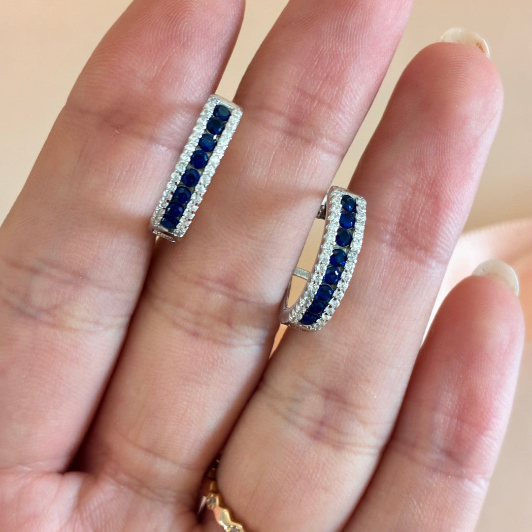 Navy blue sterling silver hoops