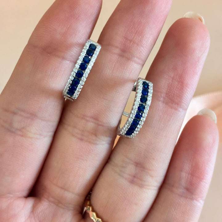 Navy blue sterling silver hoops