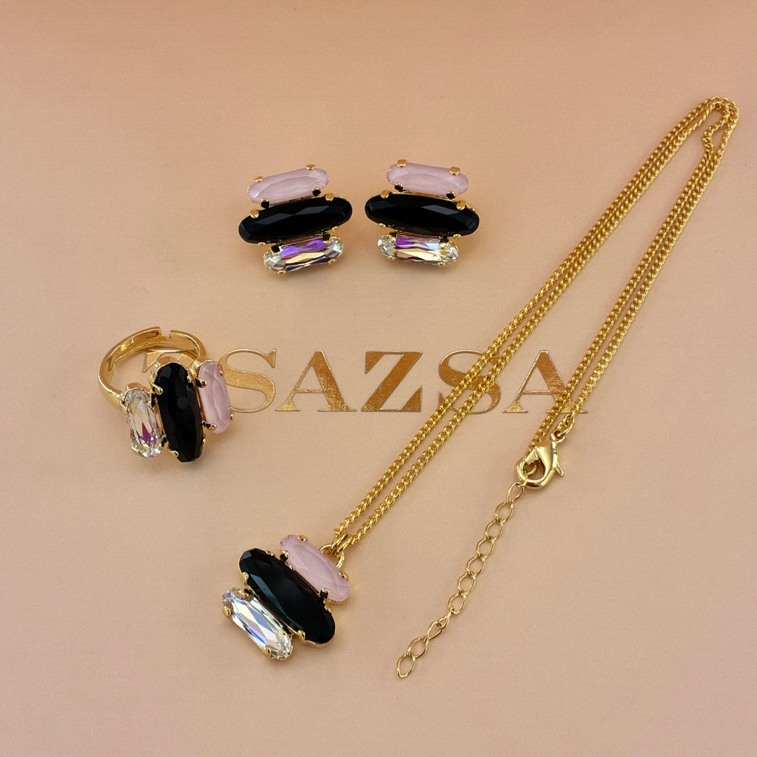 Pink and black Swarovski crystals set