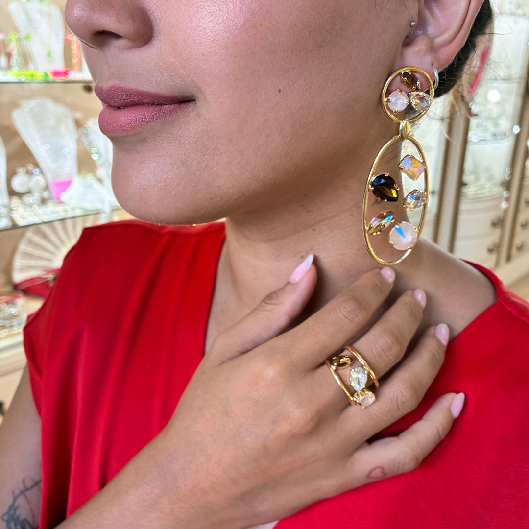 Mix of Swarovski crystals colours Earrings and ring
