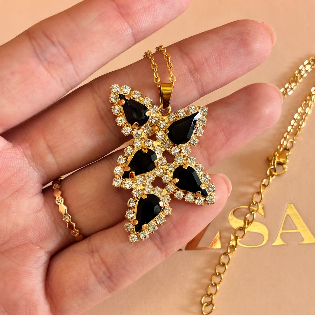 Black teardrops Preciosa crystals set