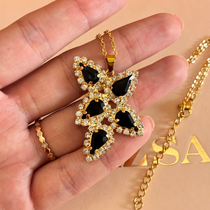 Black teardrops Preciosa crystals set