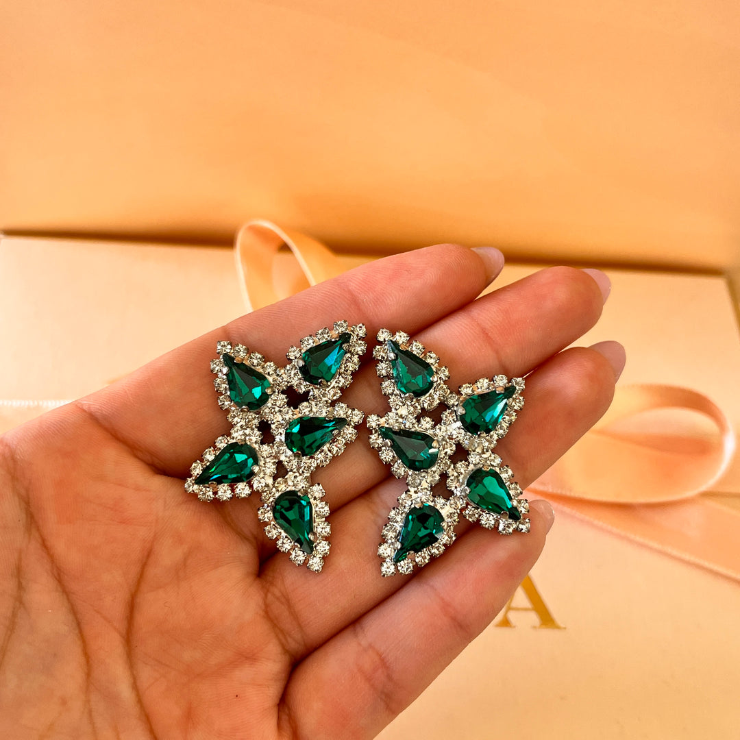 Dark green teardrop preciosa crystal set