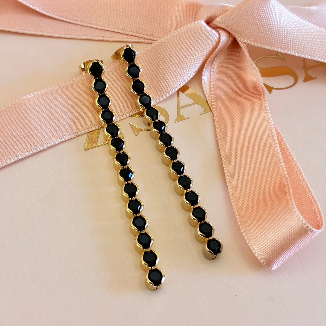 Black preciosa crystals long earrings