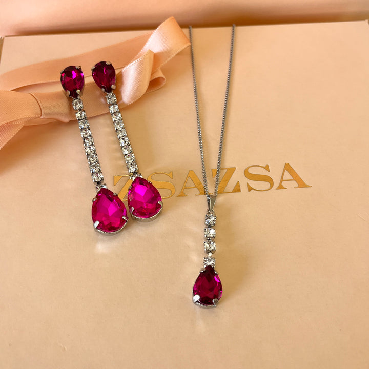 Fuchsia teardrop Preciosa crystals set