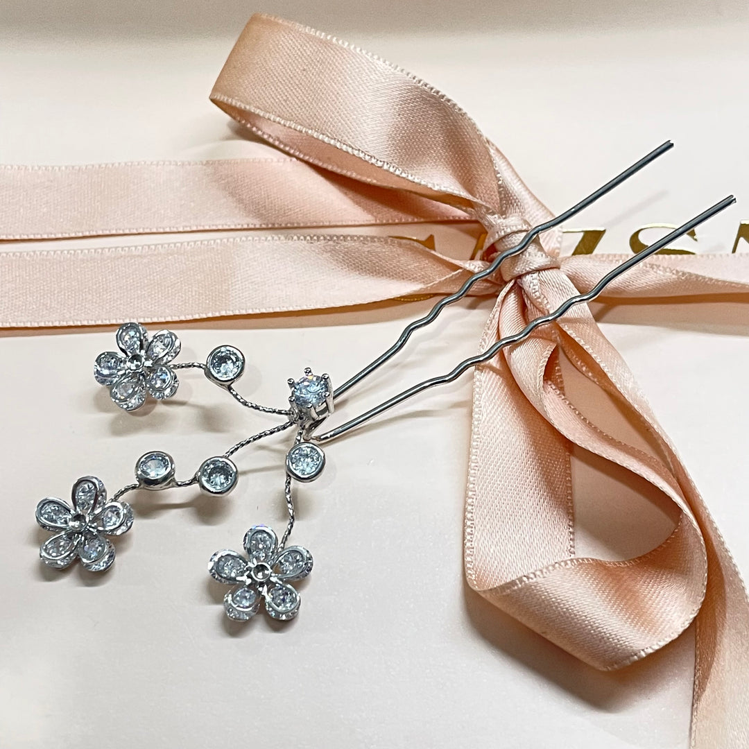 Silver 3 flower hair pin
