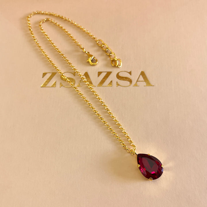 Dark red teardrop Preciosa crystals set