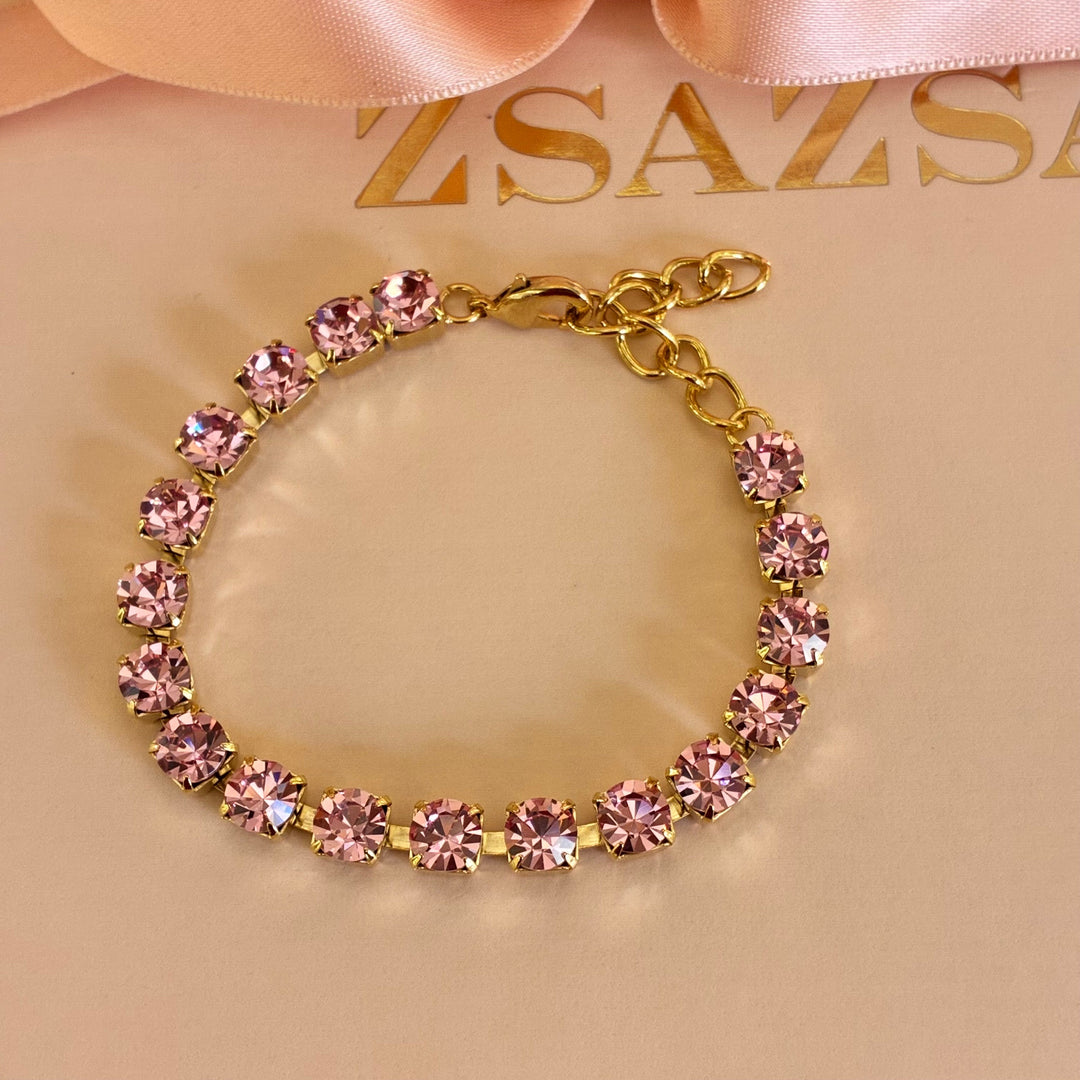 Pink Swarovski crystals gold plated bracelet
