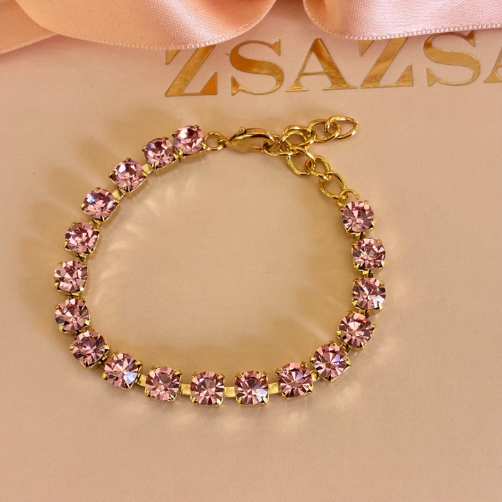 Pink Swarovski crystals gold plated bracelet