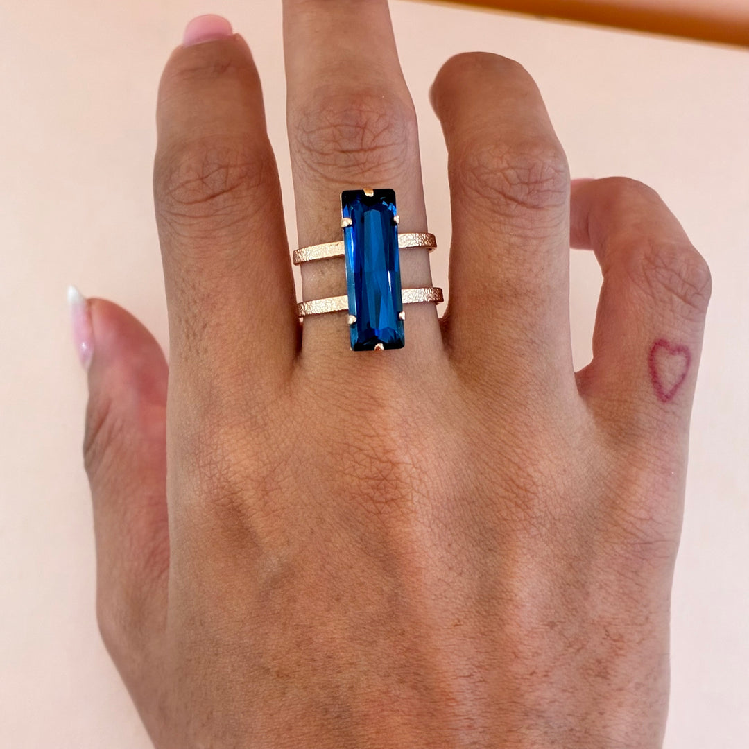 Rectangular navy blue rose gold plated set