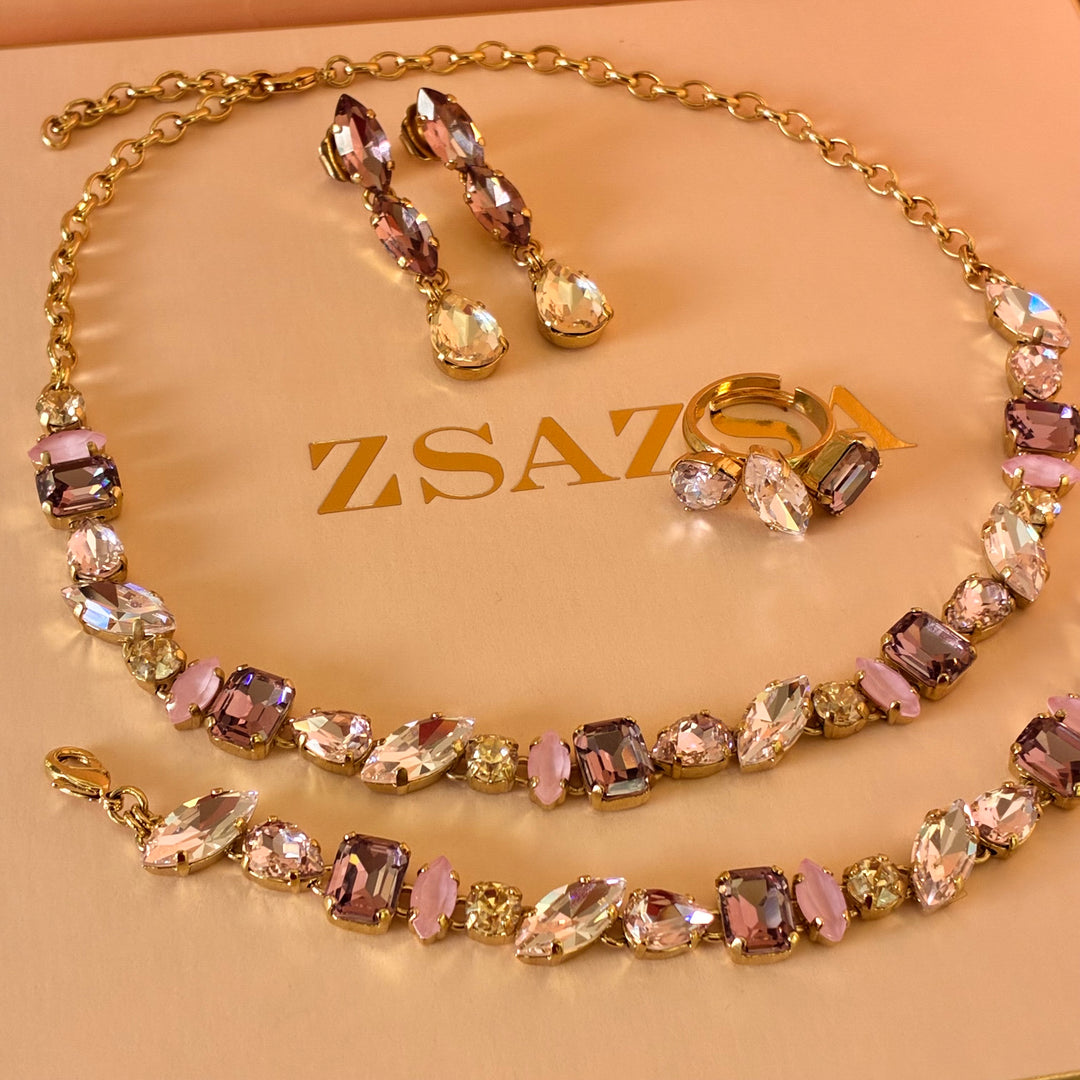 Elegant lilac and pink Swarovski crystals set