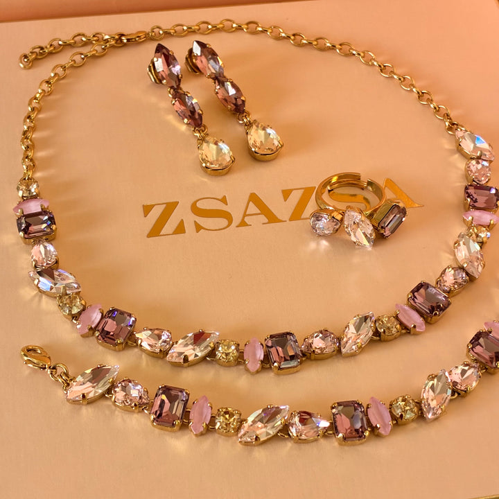 Elegant lilac and pink Swarovski crystals set