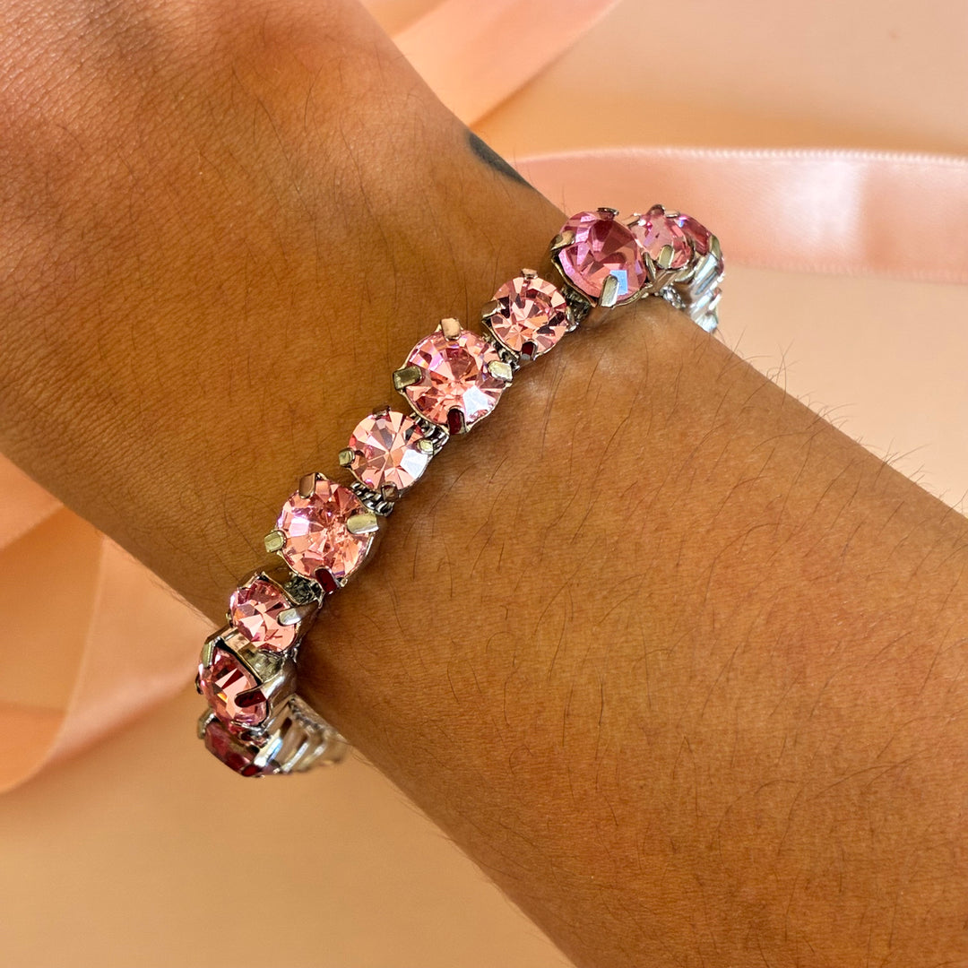 Pink Swarovski crystals silver bracelet