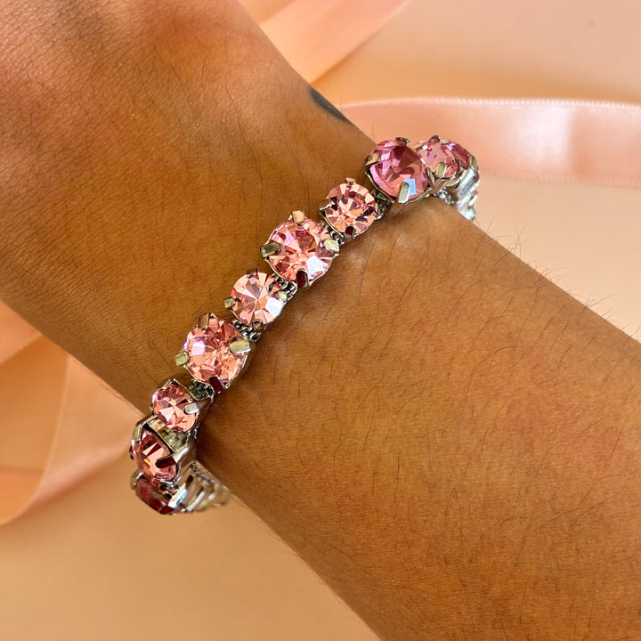 Pink Swarovski crystals silver bracelet
