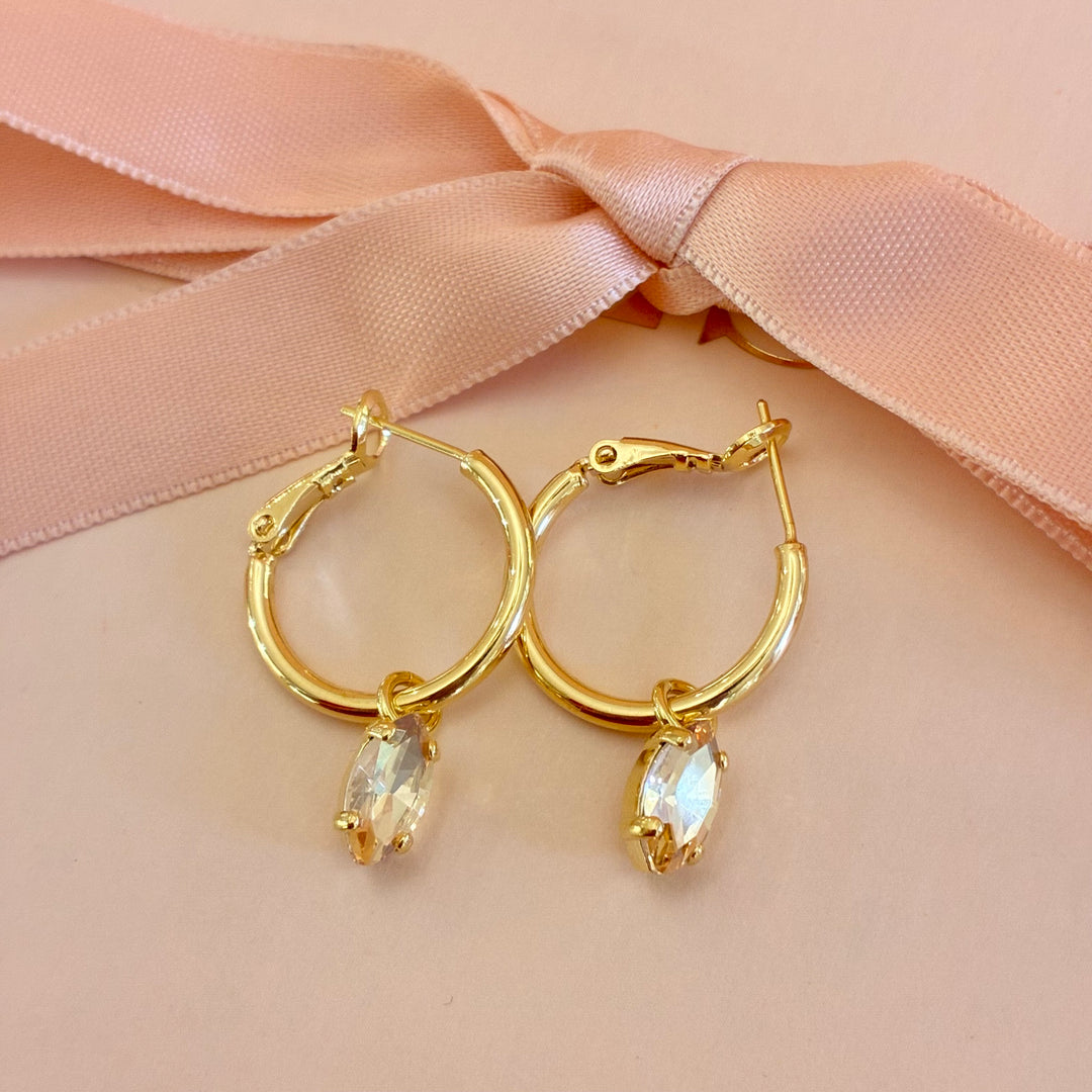 Champagne Swarovski crystals gold plated hoops