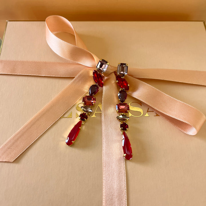 Shade of red Swarovski crystals earrings and bracelet